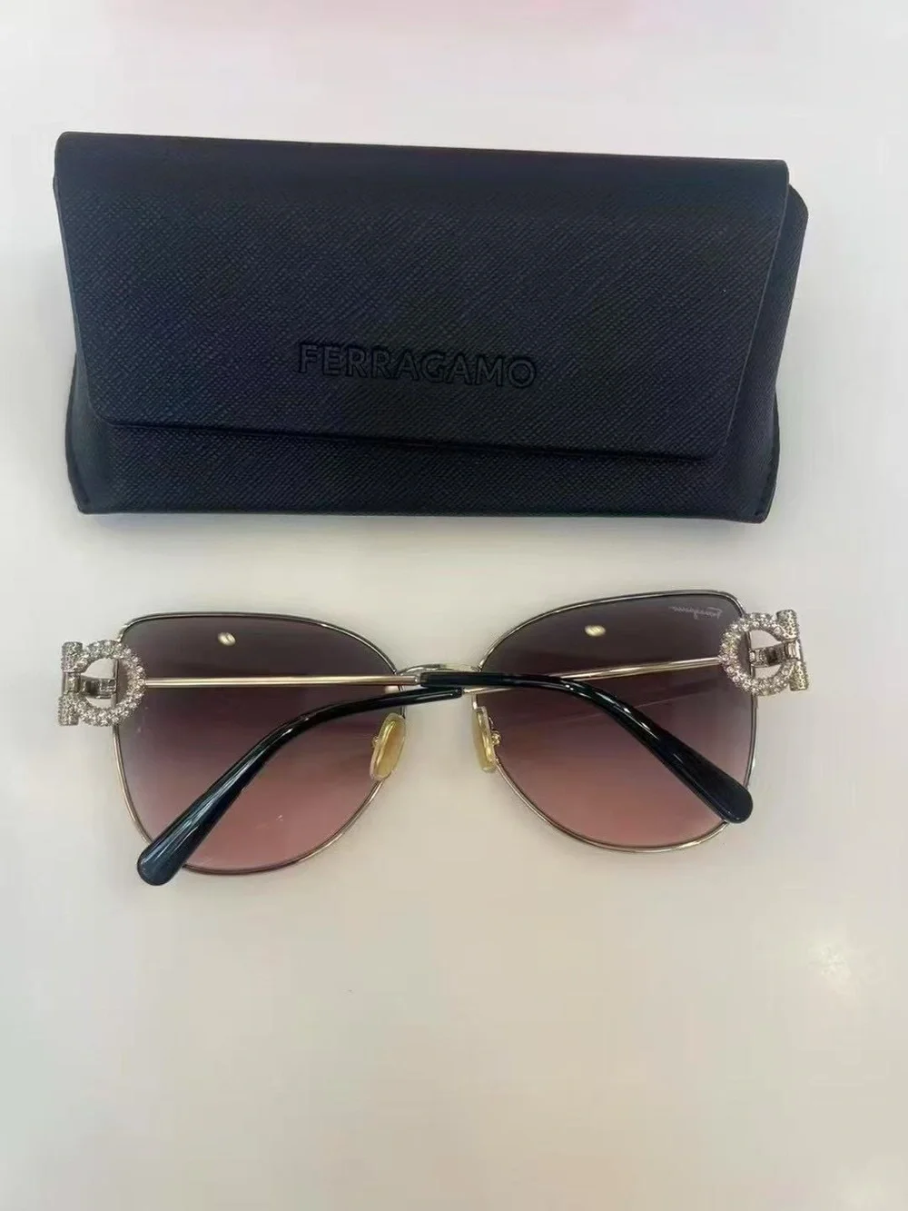NIB, Salvatore Ferragamo Gold-Accented Brown Gradient Sunglasses